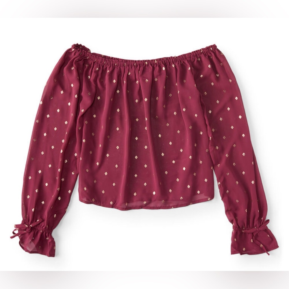 Aeropostale long sleeve sheer floral-off-the-shoulder peasant top - Picture 1 of 3